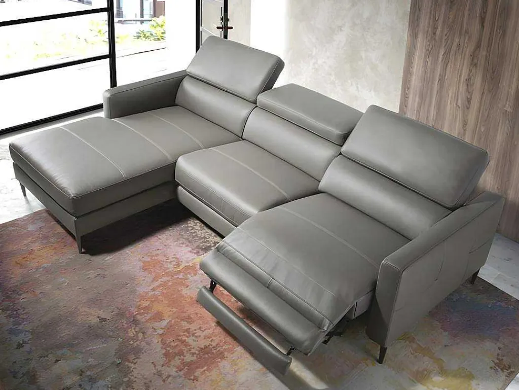 Chaise Longue Bank In Donkergrijs Leer Met Relaxmechanisme 6125-Angel Cerda Outlet