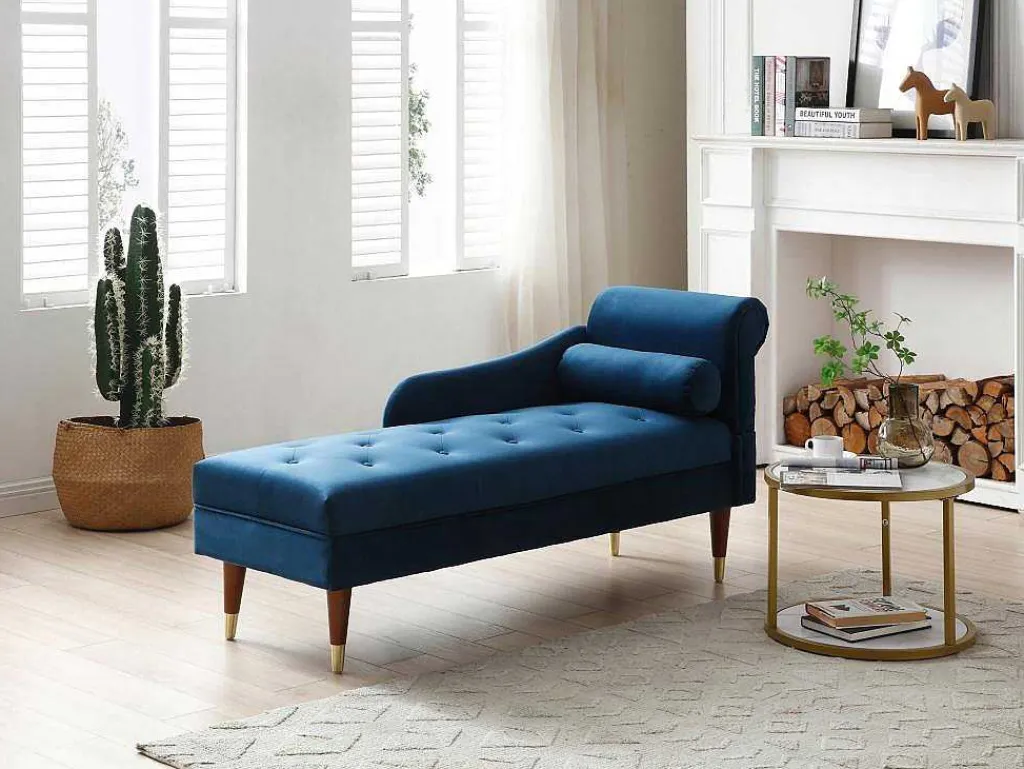 Chaise Longue Links Van Blauwgroen Velours Umari-Vente-unique Hot