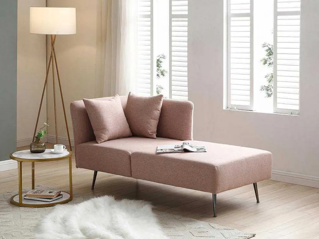 Chaise Longue Rechts Van Roze Stof Napasa-Vente-unique