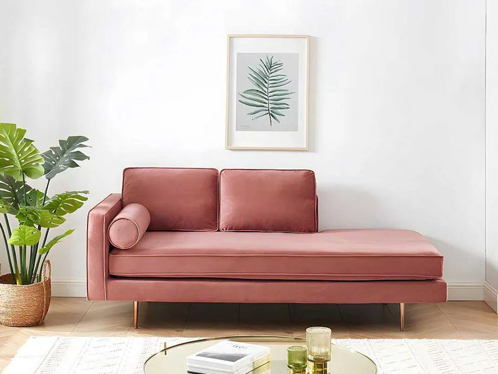 Chaise Longue Van Stof Kahel- Hoek Rechts - Oud Roze-Vente-unique Online