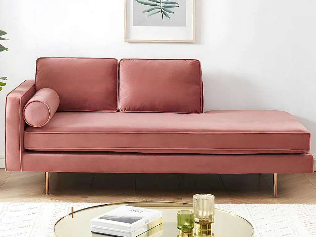 Chaise Longue Van Stof Kahel- Hoek Rechts - Oud Roze-Vente-unique Online
