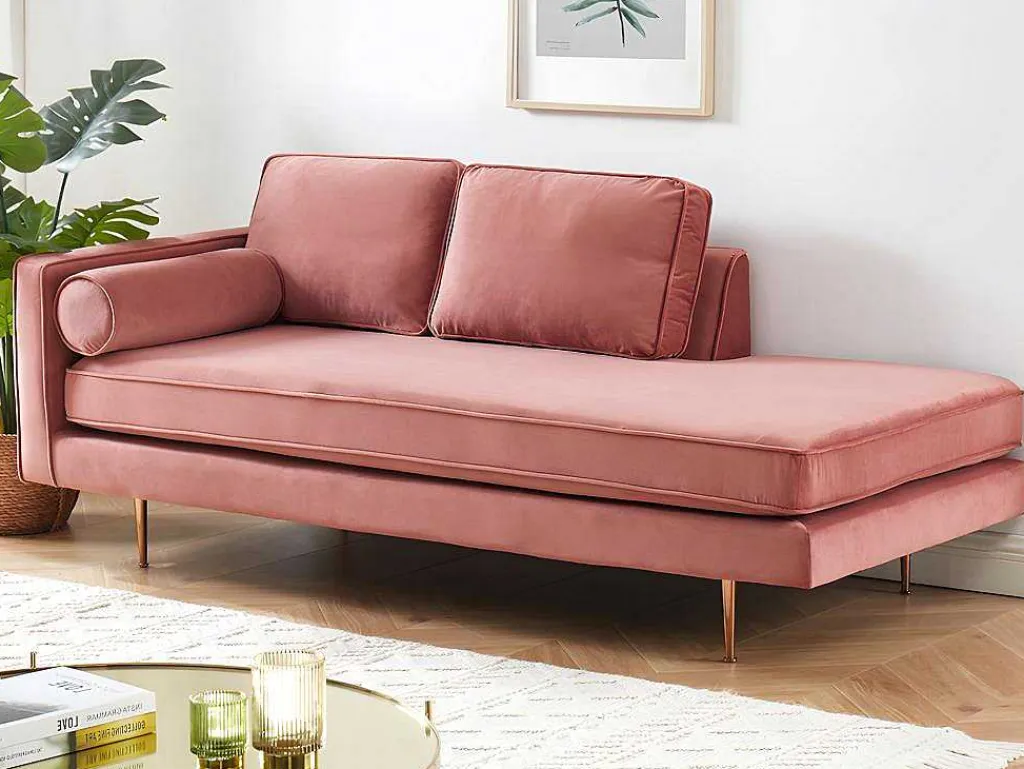 Chaise Longue Van Stof Kahel- Hoek Rechts - Oud Roze-Vente-unique Online