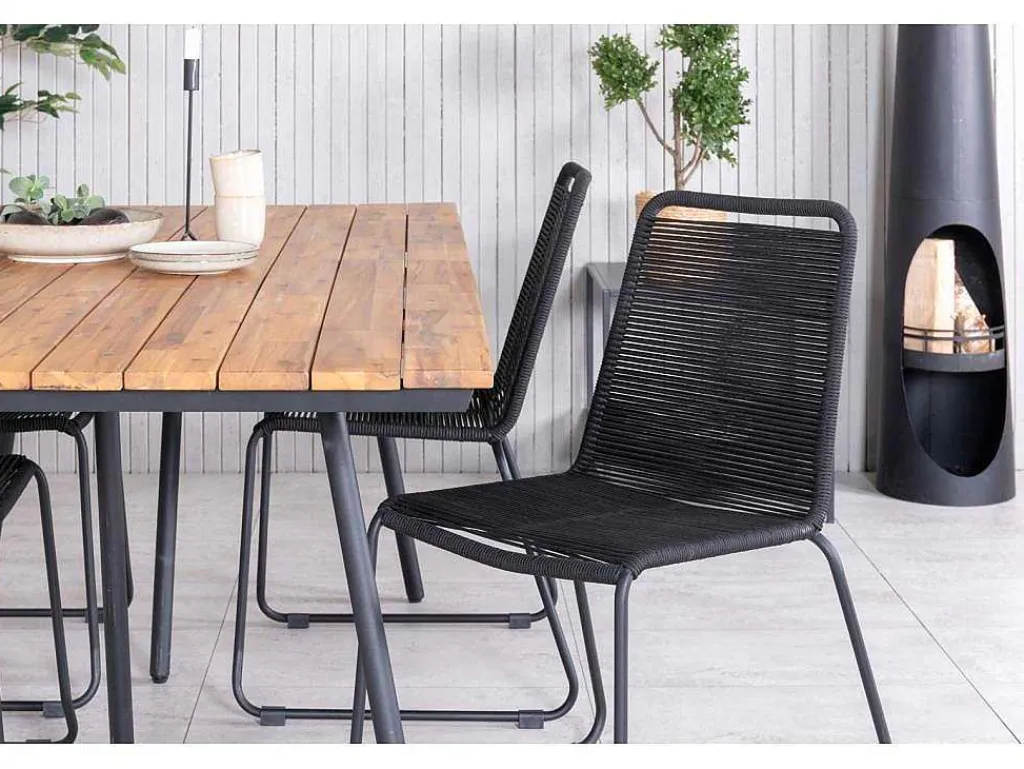 Chan Tuinmeubelset Tafel 100X200Cm En 4 Stoel Stapel Lindos Zwart, Naturel.-Vente-unique New