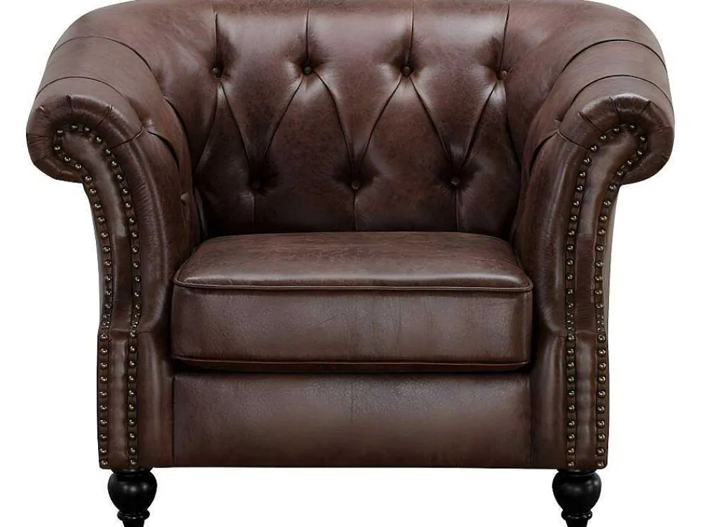 Chesterfield Fauteuil Aquitaine Van Microvezel Effect Lived-In Leer - Bruin-Vente-unique Hot