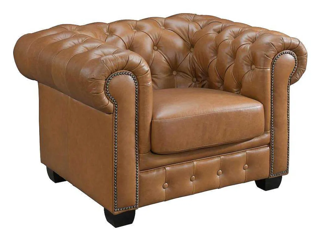 Chesterfield Fauteuil Brenton 100% Buffelleer - Vintage Caramel-LINEA SOFA Outlet