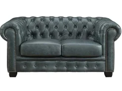 Chesterfield Zitbank 3 + 2 + 1 Plaatsen Brenton 100% Buffelleer - Spaans Groen-LINEA SOFA Clearance