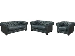 Chesterfield Zitbank 3 + 2 + 1 Plaatsen Brenton 100% Buffelleer - Spaans Groen-LINEA SOFA Clearance