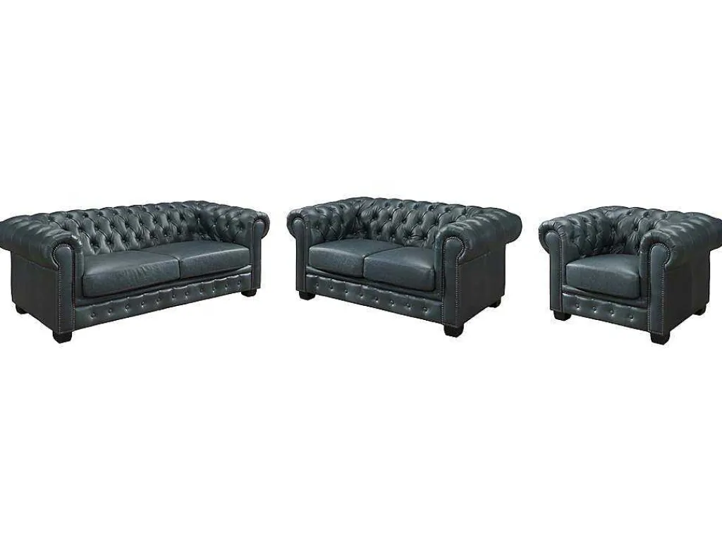 Chesterfield Zitbank 3 + 2 + 1 Plaatsen Brenton 100% Buffelleer - Spaans Groen-LINEA SOFA Clearance