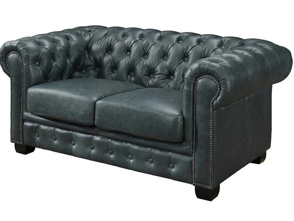 Chesterfield Zitbank 3 + 2 + 1 Plaatsen Brenton 100% Buffelleer - Spaans Groen-LINEA SOFA Clearance