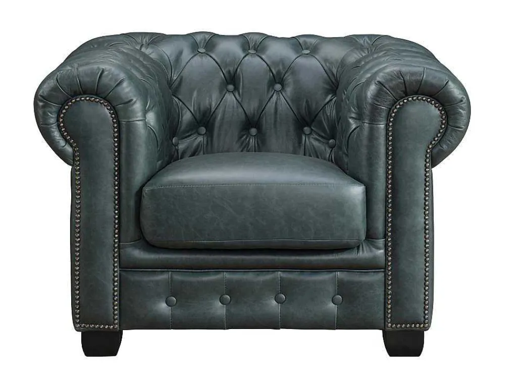 Chesterfield Zitbank 3 + 2 + 1 Plaatsen Brenton 100% Buffelleer - Spaans Groen-LINEA SOFA Clearance