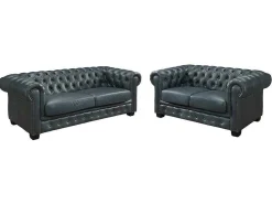 Chesterfield Zitbank 3 + 2 Plaatsen Brenton 100% Buffelleer - Spaans Groen-LINEA SOFA Clearance