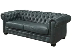 Chesterfield Zitbank 3 + 2 Plaatsen Brenton 100% Buffelleer - Spaans Groen-LINEA SOFA Clearance