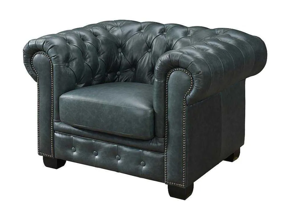 Chesterfield Zitbank 3 + 1 Plaatsen Brenton 100% Buffelleer - Spaans Groen-LINEA SOFA Outlet
