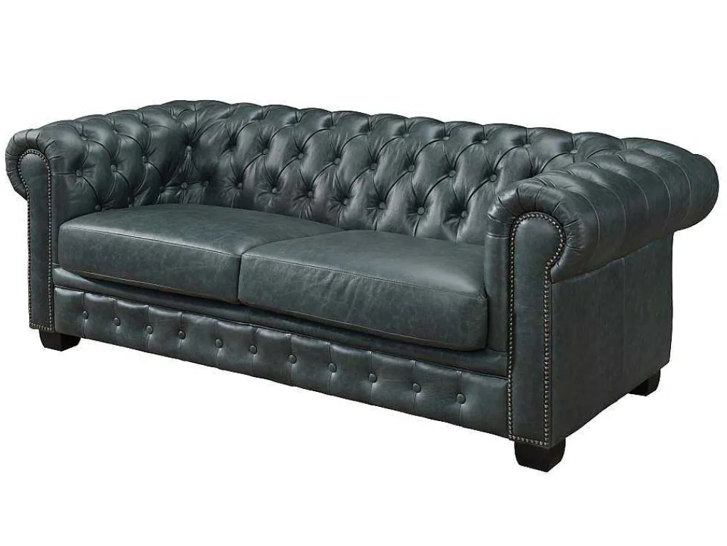 Chesterfield Zitbank 3 + 1 Plaatsen Brenton 100% Buffelleer - Spaans Groen-LINEA SOFA Outlet