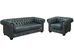 Chesterfield Zitbank 3 + 1 Plaatsen Brenton 100% Buffelleer - Spaans Groen-LINEA SOFA Outlet