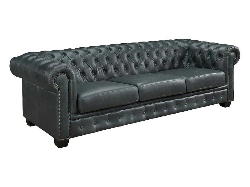 Chesterfield Zitbank 4 Plaatsen Brenton 100% Buffelleer - Spaans Groen-LINEA SOFA Outlet