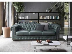 Chesterfield Zitbank 4 Plaatsen Brenton 100% Buffelleer - Spaans Groen-LINEA SOFA Outlet