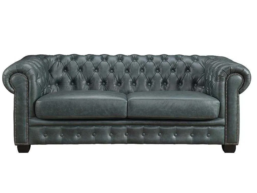 Chesterfield 3-Zitsbank Brenton 100% Buffelleer - Spaans Groen-LINEA SOFA Outlet