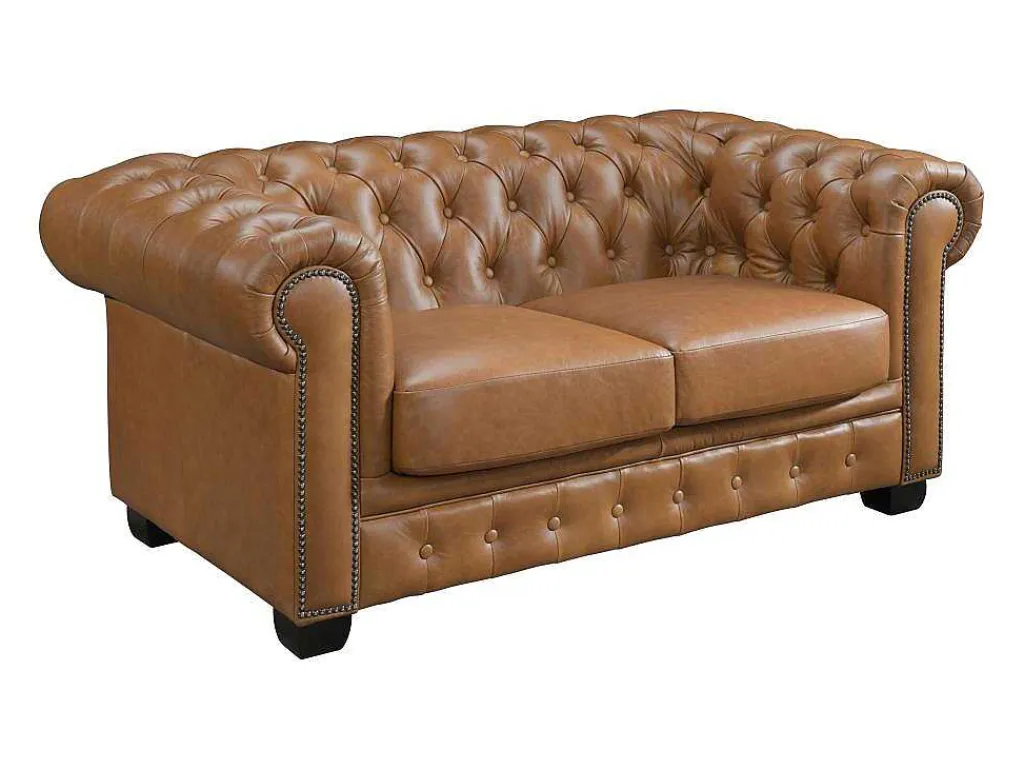 Chesterfield 2-Zitsbank Brenton 100% Buffelleer - Vintage Caramel-LINEA SOFA Best