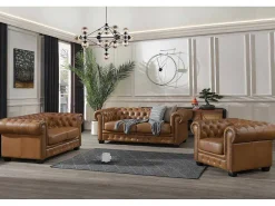 Chesterfield 2-Zitsbank Brenton 100% Buffelleer - Vintage Caramel-LINEA SOFA Best