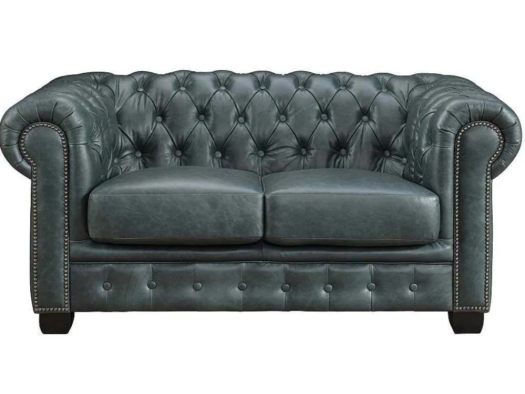 Chesterfield 2-Zitsbank Brenton 100% Buffelleer - Spaans Groen-LINEA SOFA Sale