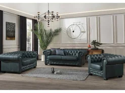 Chesterfield 2-Zitsbank Brenton 100% Buffelleer - Spaans Groen-LINEA SOFA Sale