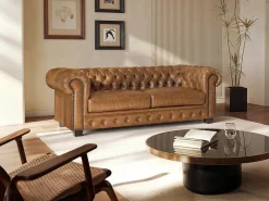 Chesterfield 3-Zitsbank Brenton 100% Buffelleer - Vintage Caramel-LINEA SOFA Hot