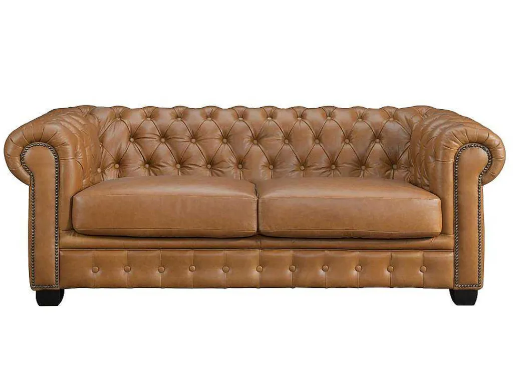 Chesterfield 3-Zitsbank Brenton 100% Buffelleer - Vintage Caramel-LINEA SOFA Hot