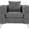 Chesterfield-Fauteuil Van Antracietgrijs Velours Edwina-Vente-unique Discount