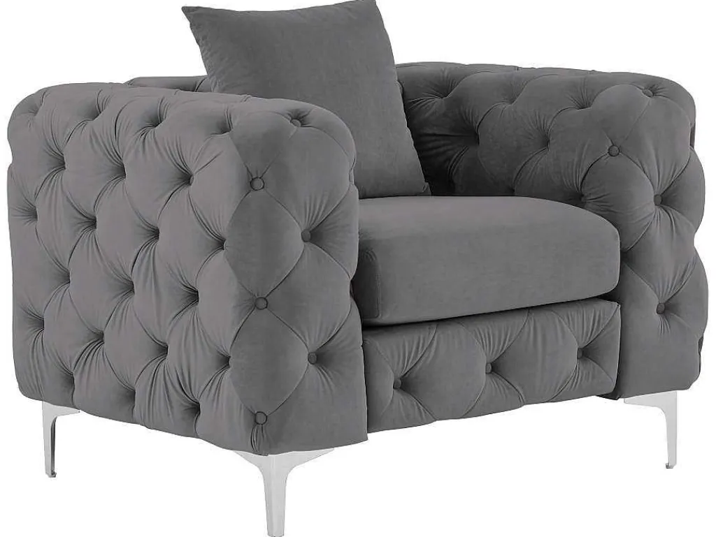 Chesterfield-Fauteuil Van Antracietgrijs Velours Edwina-Vente-unique Discount