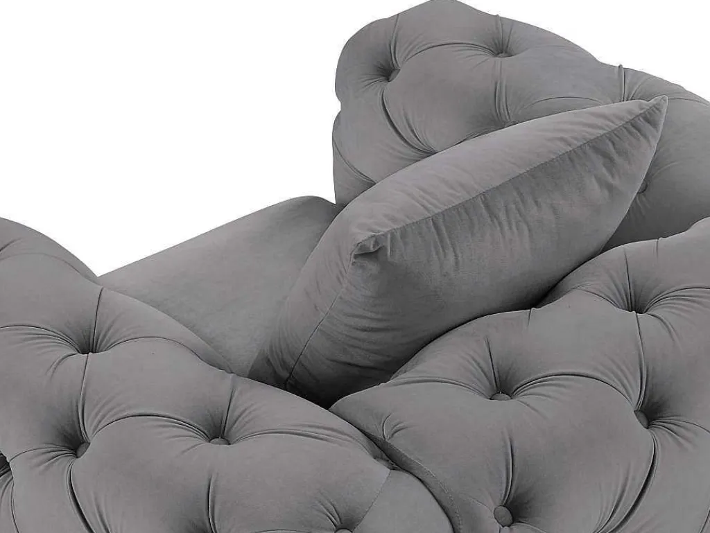 Chesterfield-Fauteuil Van Antracietgrijs Velours Edwina-Vente-unique Discount