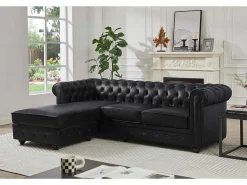 Chesterfield-Hoekbank Met Hoek Links Van Zwart Leer Toledo-Vente-unique Online