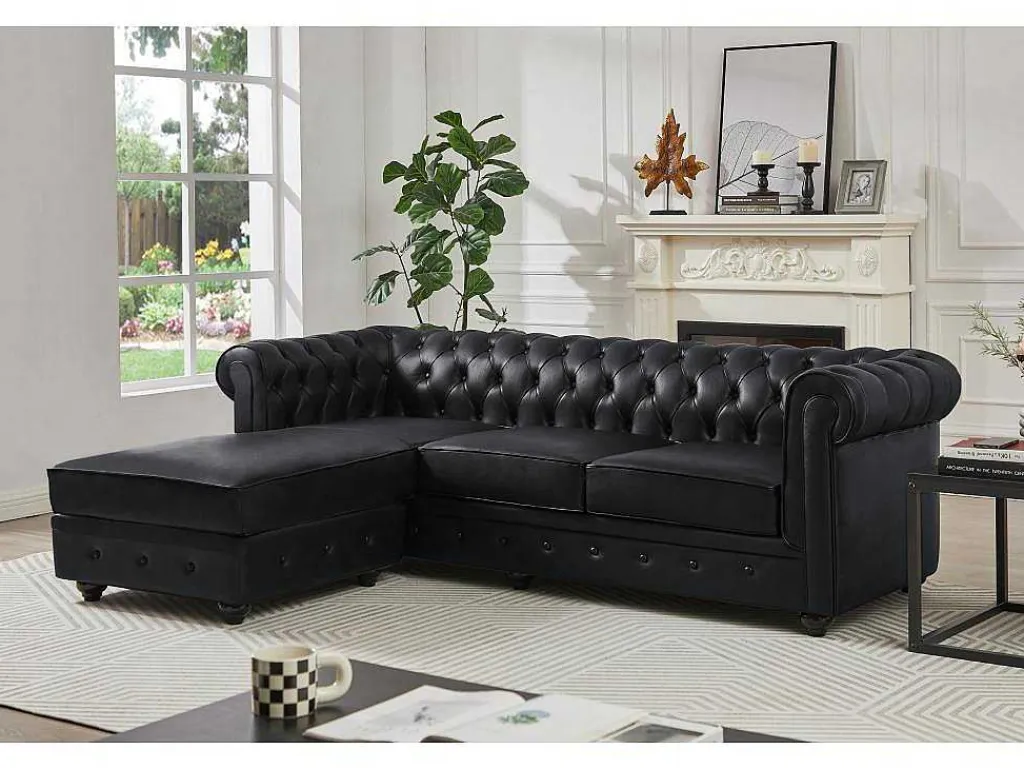 Chesterfield-Hoekbank Met Hoek Links Van Zwart Leer Toledo-Vente-unique Online