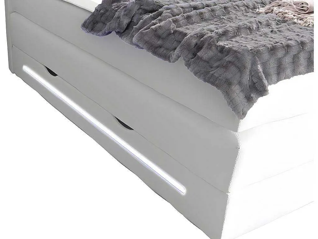 Complete Boxspring Met Hoofdeinde Met Leds, Bedbodem Met Opbergruimte, Matras En Dekmatras - Wit - Kunstleer - 160 X 200 Cm - Keros Van-DREAMEA Online