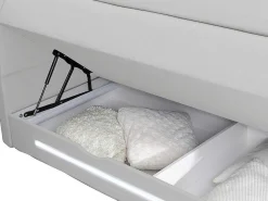 Complete Boxspring Met Hoofdeinde Met Leds, Bedbodem Met Opbergruimte, Matras En Dekmatras - Wit - Kunstleer - 160 X 200 Cm - Keros Van-DREAMEA Online