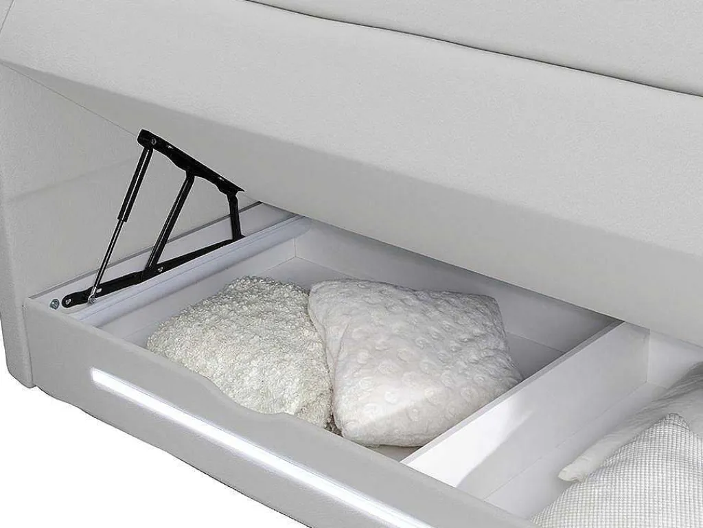 Complete Boxspring Met Hoofdeinde Met Leds, Bedbodem Met Opbergruimte, Matras En Dekmatras - Wit - Kunstleer - 160 X 200 Cm - Keros Van-DREAMEA Online