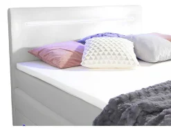 Complete Boxspring Met Hoofdeinde Met Leds, Bedbodem Met Opbergruimte, Matras En Dekmatras - Wit - Kunstleer - 160 X 200 Cm - Keros Van-DREAMEA Online