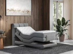 Complete Boxspringset Met Gestoffeerd Hoofdbord Met Elektrische Relaxbedbodems Met Matras Met Topmatras 100 X 200 Cm Stoffen Bekleding Lichtgrijs Lodi Van-Palacio Best