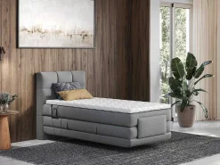 Complete Boxspringset Met Gestoffeerd Hoofdbord Met Elektrische Relaxbedbodems Met Matras Met Topmatras 100 X 200 Cm Stoffen Bekleding Lichtgrijs Lodi Van-Palacio Best