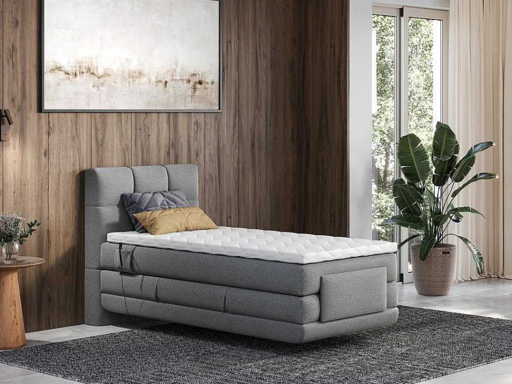 Complete Boxspringset Met Gestoffeerd Hoofdbord Met Elektrische Relaxbedbodems Met Matras Met Topmatras 100 X 200 Cm Stoffen Bekleding Lichtgrijs Lodi Van-Palacio Best