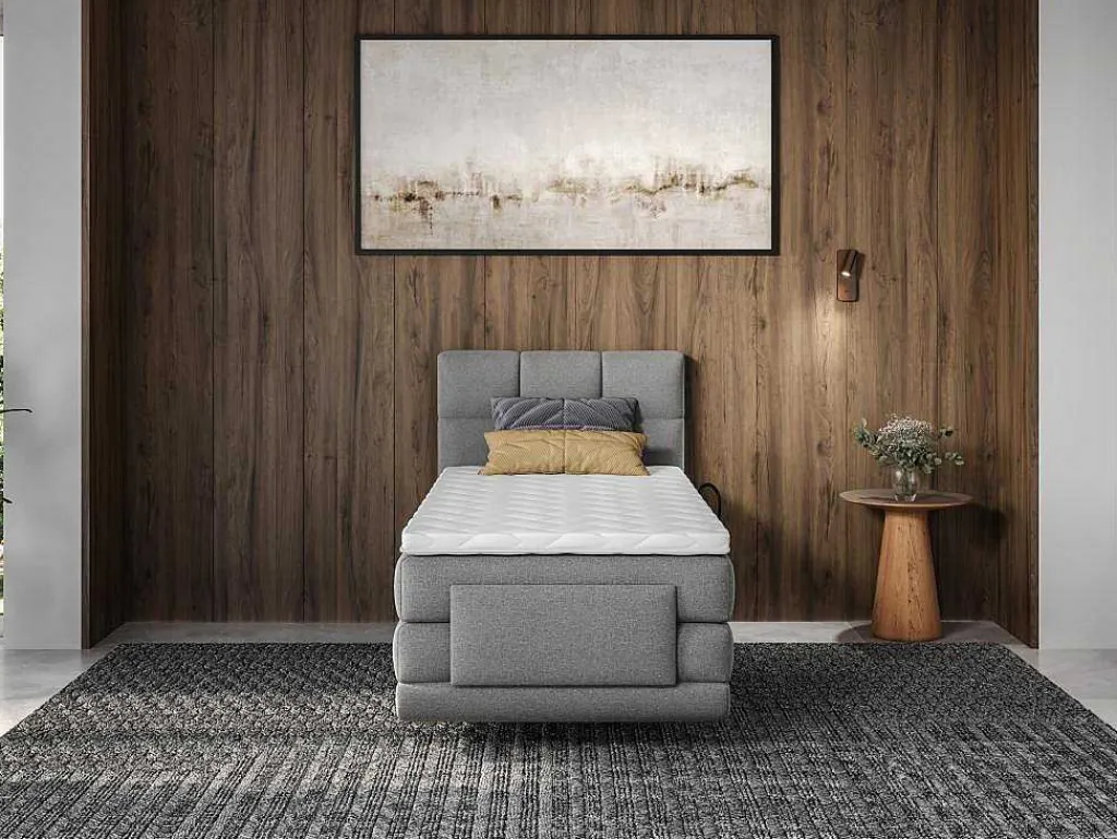 Complete Boxspringset Met Gestoffeerd Hoofdbord Met Elektrische Relaxbedbodems Met Matras Met Topmatras 100 X 200 Cm Stoffen Bekleding Lichtgrijs Lodi Van-Palacio Best