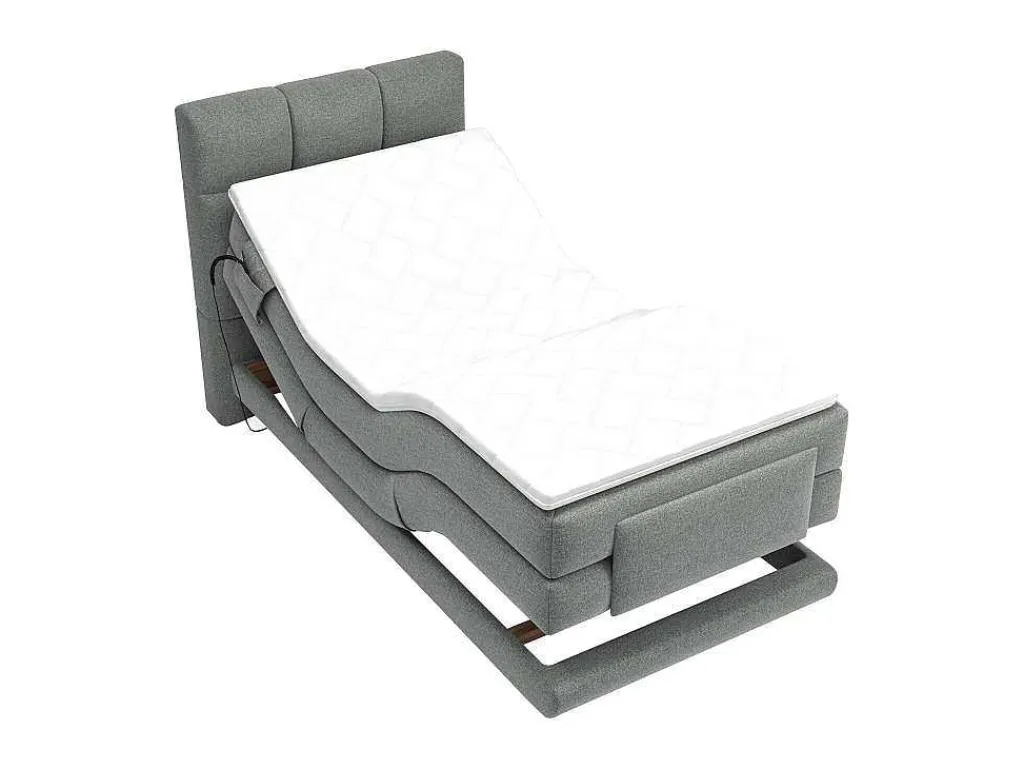 Complete Boxspringset Met Gestoffeerd Hoofdbord Met Elektrische Relaxbedbodems Met Matras Met Topmatras 100 X 200 Cm Stoffen Bekleding Lichtgrijs Lodi Van-Palacio Best