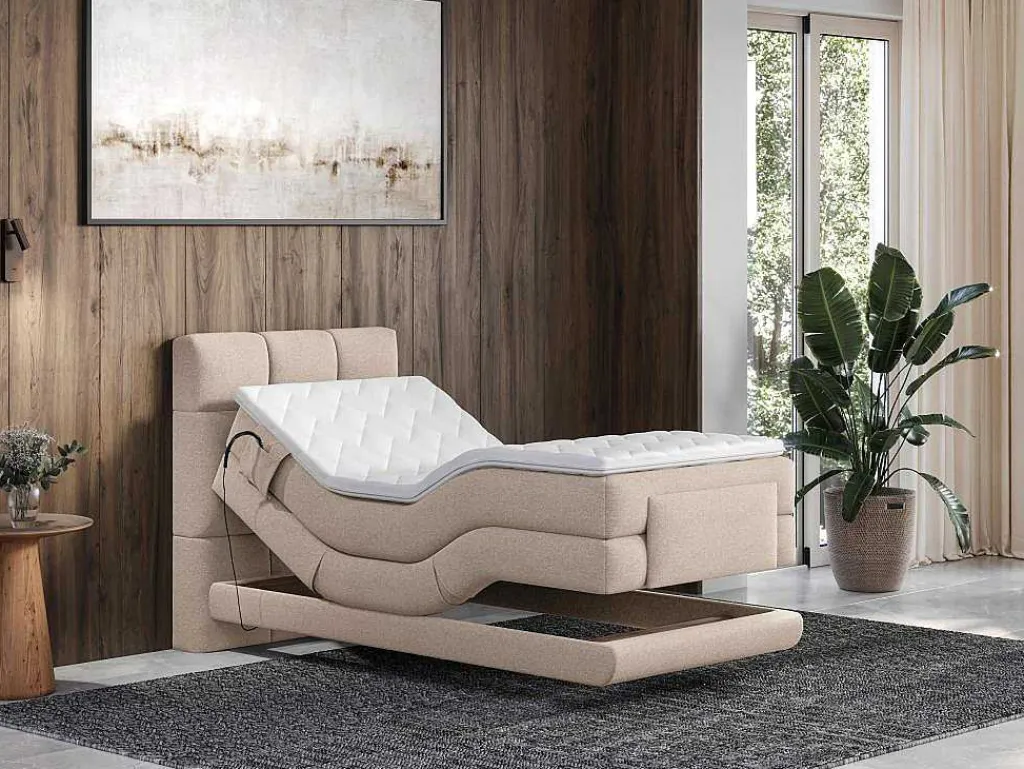 Complete Boxspringset Met Gestoffeerd Hoofdbord Elektrisch Verstelbare Relaxbedbodems Met Matras Met Topmatras 100 X 200 Cm Stoffen Bekleding Beige Lodi Van-Palacio Sale
