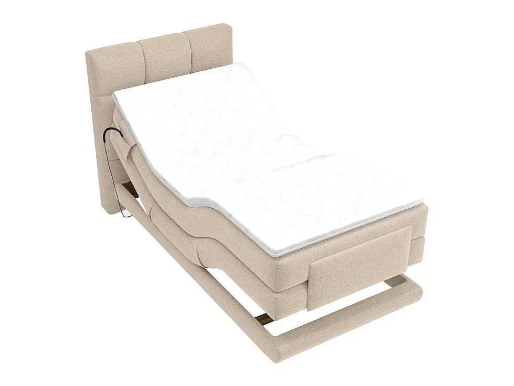 Complete Boxspringset Met Gestoffeerd Hoofdbord Elektrisch Verstelbare Relaxbedbodems Met Matras Met Topmatras 100 X 200 Cm Stoffen Bekleding Beige Lodi Van-Palacio Sale