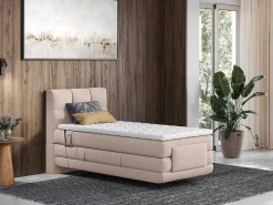 Complete Boxspringset Met Gestoffeerd Hoofdbord Elektrisch Verstelbare Relaxbedbodems Met Matras Met Topmatras 100 X 200 Cm Stoffen Bekleding Beige Lodi Van-Palacio Sale