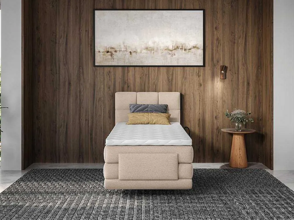 Complete Boxspringset Met Gestoffeerd Hoofdbord Elektrisch Verstelbare Relaxbedbodems Met Matras Met Topmatras 100 X 200 Cm Stoffen Bekleding Beige Lodi Van-Palacio Sale