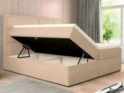 Complete Decoratieve Beddenset Met Hoofdbord + Opbergruimte + Matras + Dekmatras - 160 X 200 Cm - Beige - Loumia Van-DREAMEA New