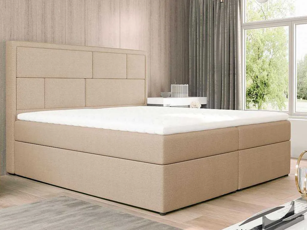 Complete Decoratieve Beddenset Met Hoofdbord + Opbergruimte + Matras + Dekmatras - 160 X 200 Cm - Beige - Loumia Van-DREAMEA New