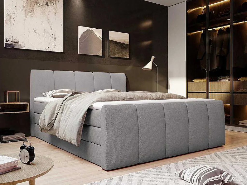 Complete Set Boxspring Met Verstelbaar Hoofdeinde + Bedbodem-Kist + Matras + Dekmatras Verone - Lichtgrijs - 160X200 Cm-Palacio Discount