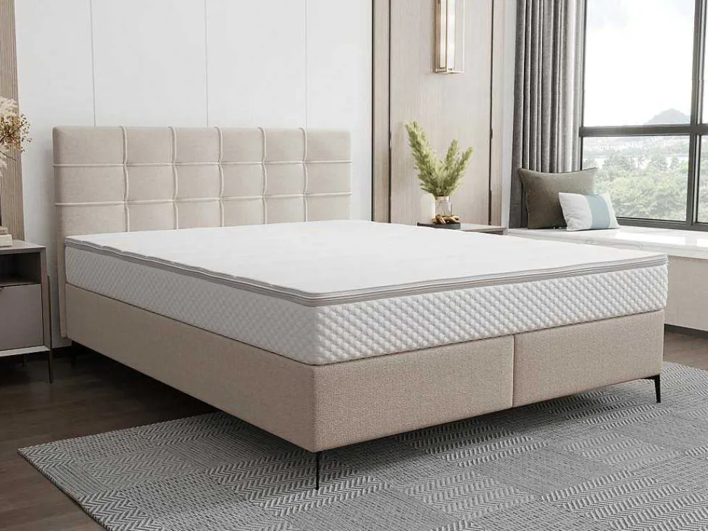 Complete Set Met Boxspring En Gecapitonneerd Hoofdbord + Bedbodem + Matras + Topmatras - 160 X 200 Cm - Stof - Beige - Inao Van Ysmee-Ysmée